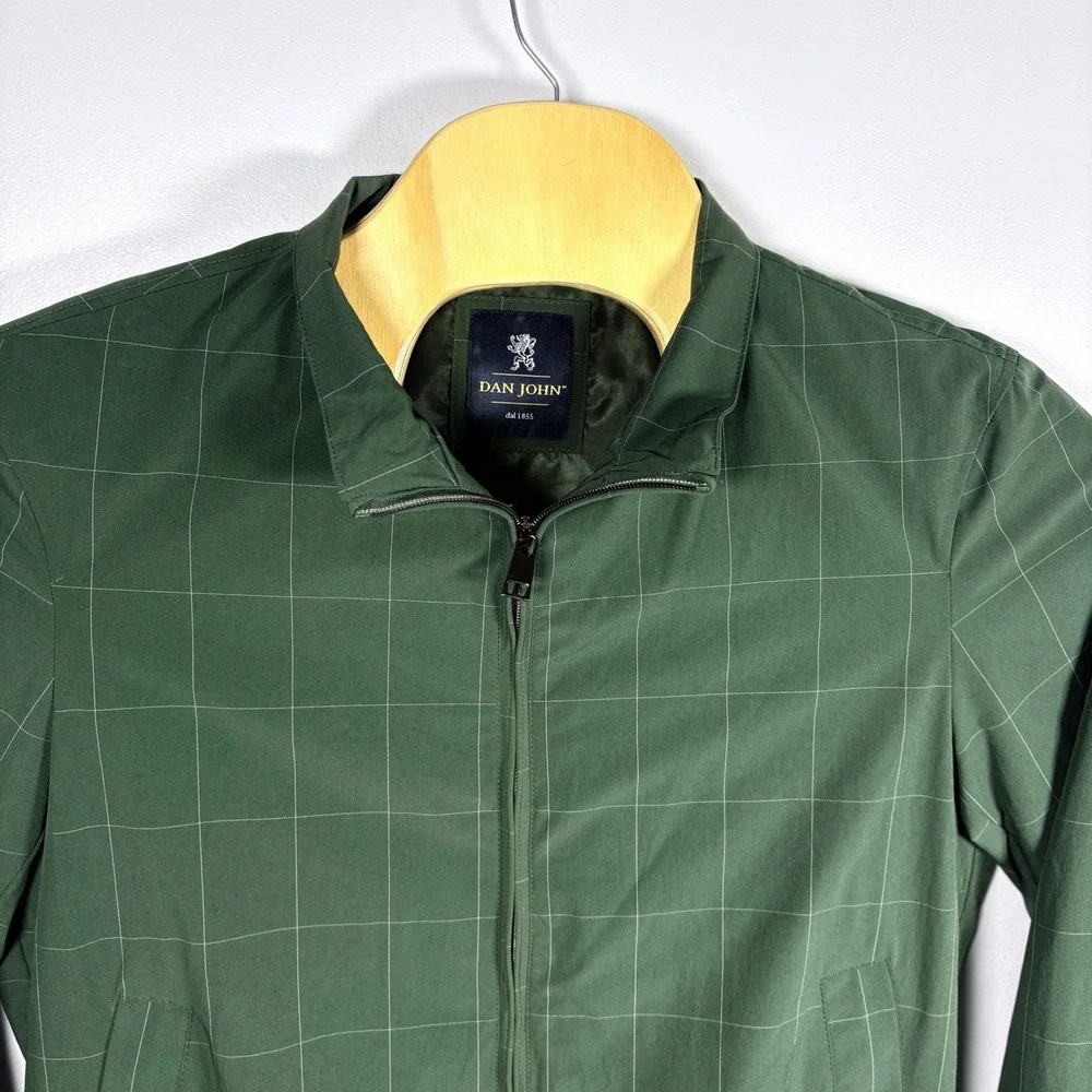 Dan John‎ Mens Green Windowpane Grid Full Zip Bomber Jacket Size Large